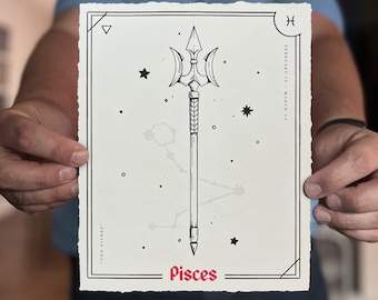 Pisces Weapons Zodiac Art Print - Astrology & Tarot Medieval Fantasy Trident