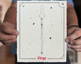 Virgo Weapons Zodiac Art Print - Astrology & Tarot Medieval Fantasy Spear