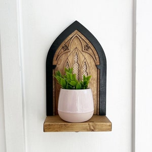 Gothic Cathedral Arch Wall Shelf A - Wood Candle Sconce, Altar or Plant Perch Display