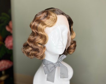 1920s Flapper Wig: Light Brown Finger Wave, Downton Abbey Style Lace Front Wig