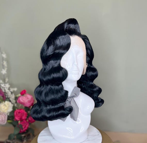 Custom Black Veronica Lake Wig, Vintage Hollywood Waves - Etsy