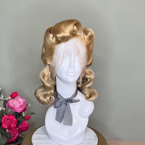 Vintage Victory Rolls Hairstyle Golden Blonde Lace Front Wig pinup girl Victory Rolls Vintage Waves and a Sassy Front Curl