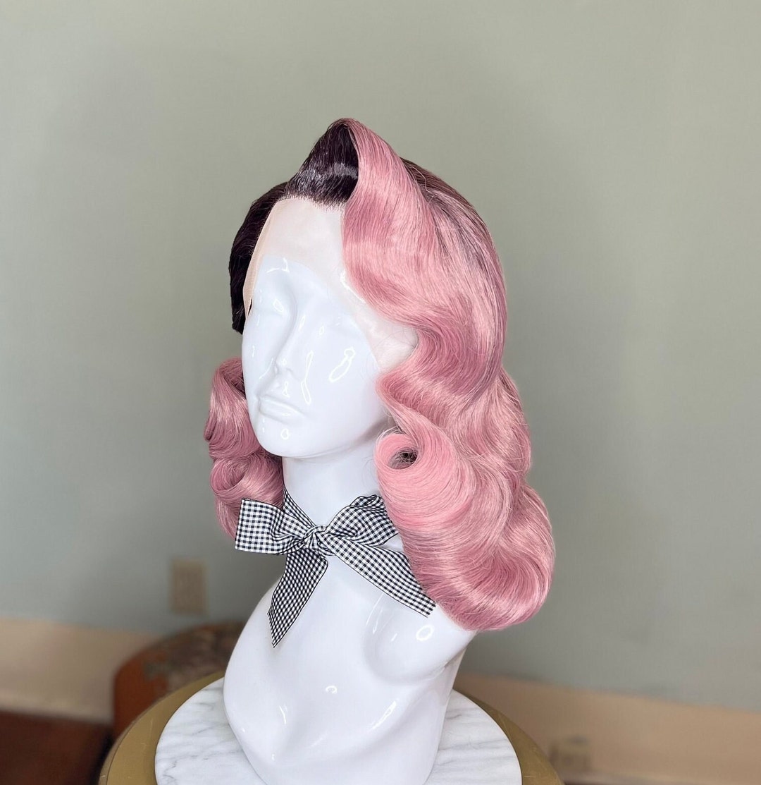 Pink Ombre Wig: Vintage 1950s Pageboy, Hollywood Waves (made