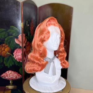 Red head ginger pinup wig with waves! Old Hollywood Rita Hayworth 1940s inspired vintage hair!