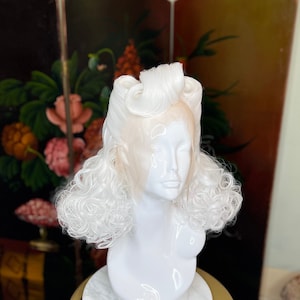 Victory Rolls Wig MADE TO ORDER White Long Curly and Fluffy, lace front 1940s pinup vintage hairstyle