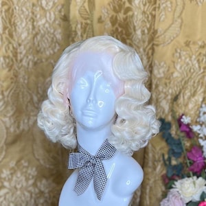 1930s 1920s Platinum Blonde Hair Vintage Blonde Wig Pinup Girl Hair Vintage Hairstyle Jean Harlow Wig Finger Waves Wig