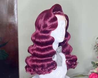 Burgundy Vintage Wig: 1940s Rita Hayworth Hollywood Waves