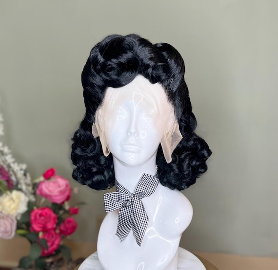 1940s Black Pinup Hairstyle Retro Wig Victory Rolls Vintage