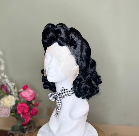 1940s Black Pinup Hairstyle Retro Wig Victory Rolls Vintage
