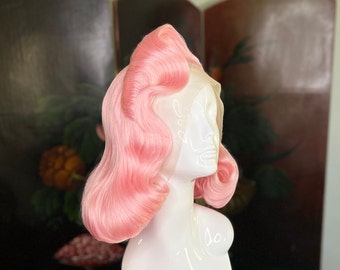 Vintage Hairstyle Pink MADE TO ORDER! Pageboy Retro wig for pinup girls.