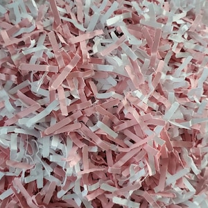 Pink Packaging Shred, Crinkle Cut Paper, Pink and White Shred, Basket Filler