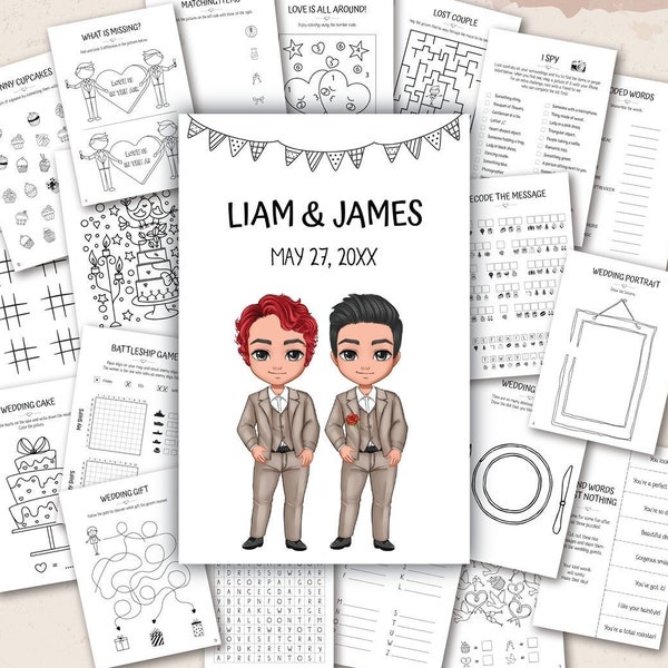 Gay Wedding Activity Book for Kids | Same Sex Wedding Idea | Mr & Mr | LGBTQ Wedding Grooms Gay Pride | Same Sex Marriage | Printable Games