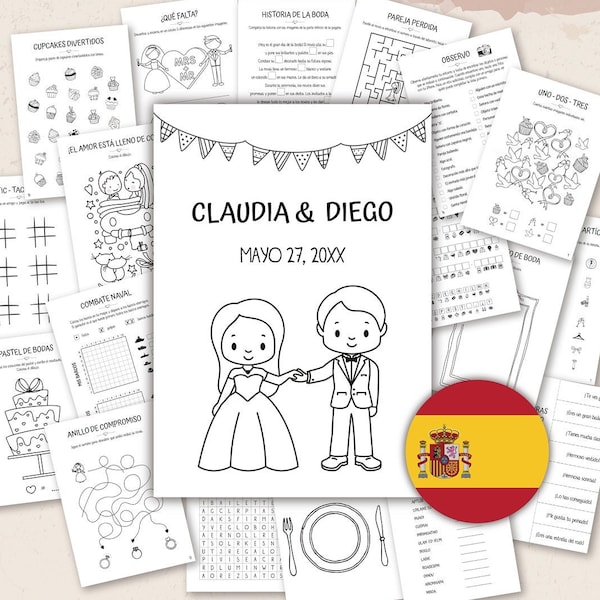 ESPAÑOL - Libro de Actividades de Boda para Niños | Kits de Actividades Infantiles para Bodas  Favores de la Boda de los Niños Rompecabezas