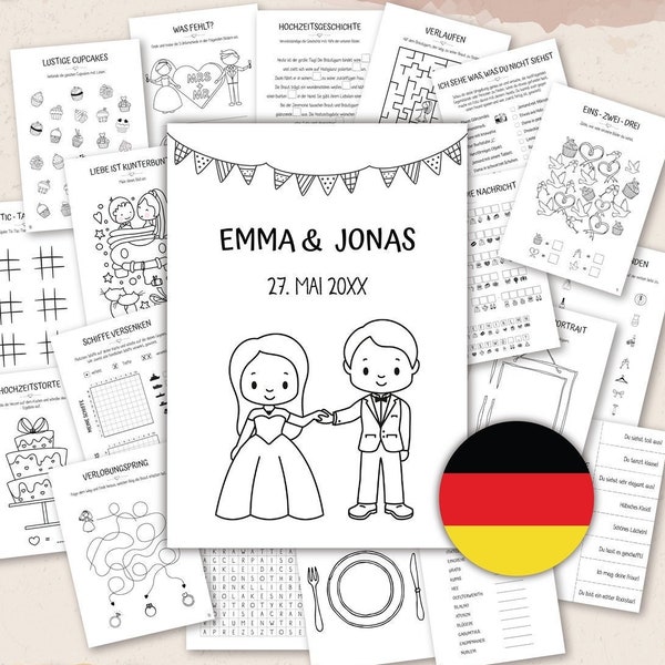 ALLEMAND - Hochzeit Aktivitätenbuch für Kinder zum Ausdrucken | Hochzeit Kinder Tisch Ideen | Hochzeit Malbuch | Hochzeit Empfang Spiele Mat