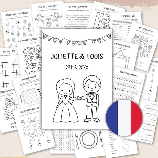 FRANÇAIS - Livre d'activités de mariage pour les enfants | cahier de coloriage de mariage | idées de table de mariage pour enfants | pdf