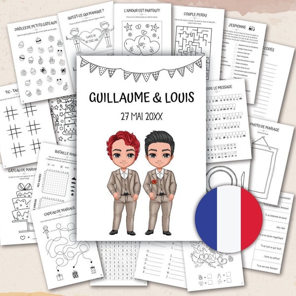 FRANÇAIS - LGBTQ Gay livre d'activités de mariage pour les enfants | cahier de coloriage de mariage | idées de table de mariage pour enfants