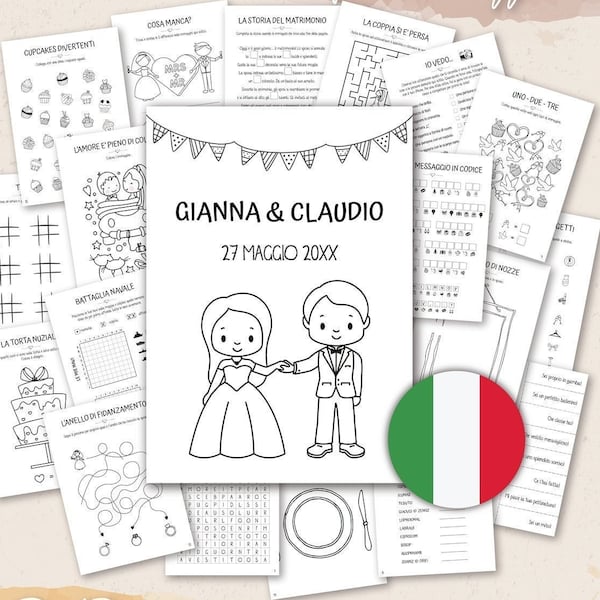 ENGLISH - Libro di Attività per Matrimoni / Album da colorare per il Matrimonio / Tavolo dei Bambini al Matrimonio / Giochi di Nozze DIY