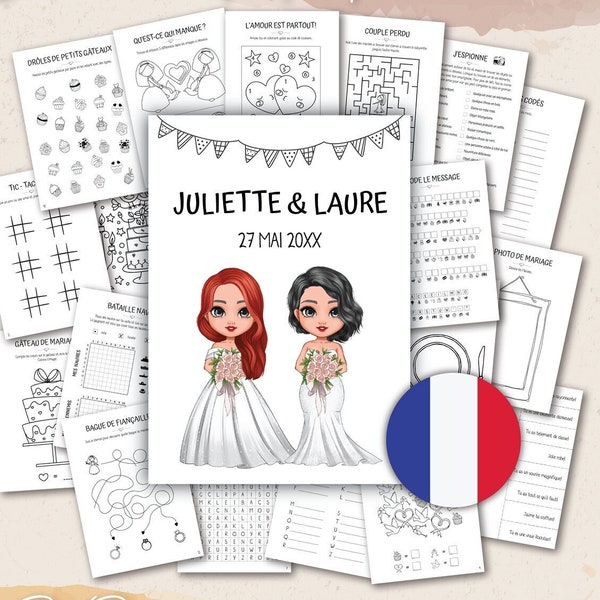 FRANÇAIS - LGBTQ Lesbian livre d'activités de mariage pour les enfants cahier de coloriage de mariage idées de table de mariage pour enfants