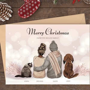 Christmas Card Template with Cat & Dog | Christmas Card with Animals | Personalized Christmas Card with Kids Weihnachtskarte Personalisiert