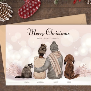 Weihnachtskarte mit Katze & Hund | Weihnachtskarte mit Tiere | Personalisierte Weihnachtskarte mit Kinder Weihnachtskarte Personalisiert