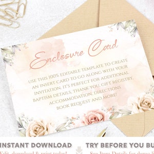 Gehäuse Kartenvorlage | Florale Einfassungskarten für Einladungen | Druckbare Einladungskarte Taufe Beige Karte Instant Download