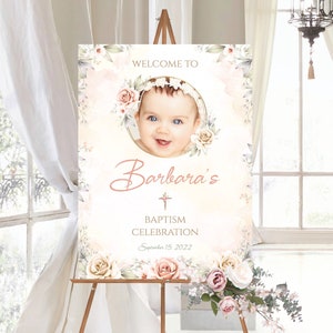 Baptism Welcome Sign | Floral Baptism Editable Decorations | Watercolor Christening Welcome Sign | Baptism Announcement | Instant download