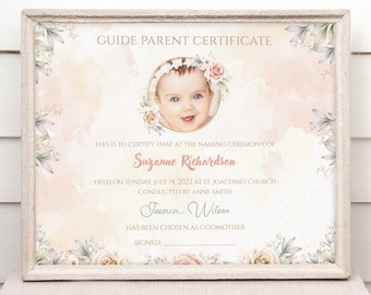Peetouders Gift | | naamgevingsdagcertificaat Drukbaar doopcertificaat | Vooroudercertificaat | Peetmoeder Gift | Godfather Gift