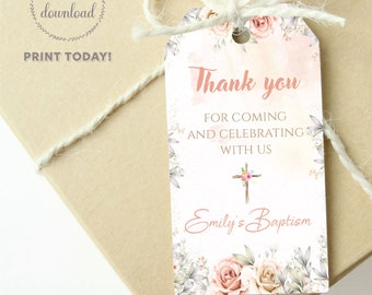 Baptism favor gift tag template | baptism favors personalized | thank you tag | floral baptism gift tags | christening | baptism labels