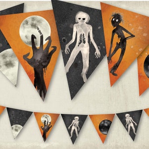 Halloween banner ZOMBIE, printable banner, zombie birthday, DIY Halloween, Halloween bunting, zombie banner, diy banner.