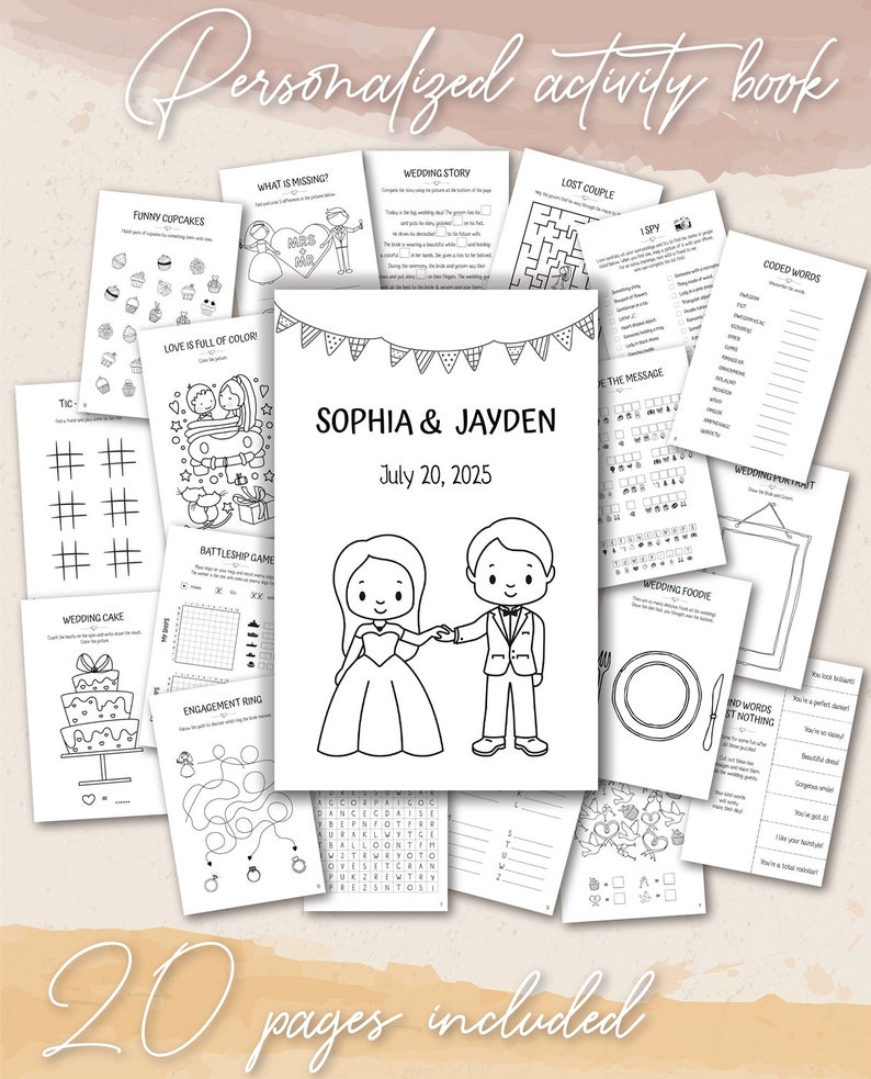 Kids Activity Kits for Wedding | Wedding Activity Book for Kids Printable | Personalized Cover | Wedding Coloring Book | DIY Wedding Pages 