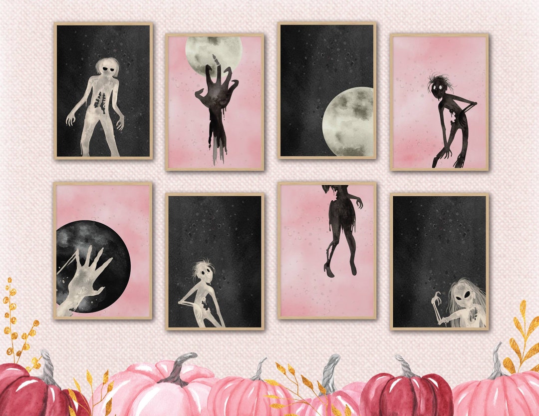 Pink Halloween Wall Art Pastel Halloween Zombie Poster Etsy