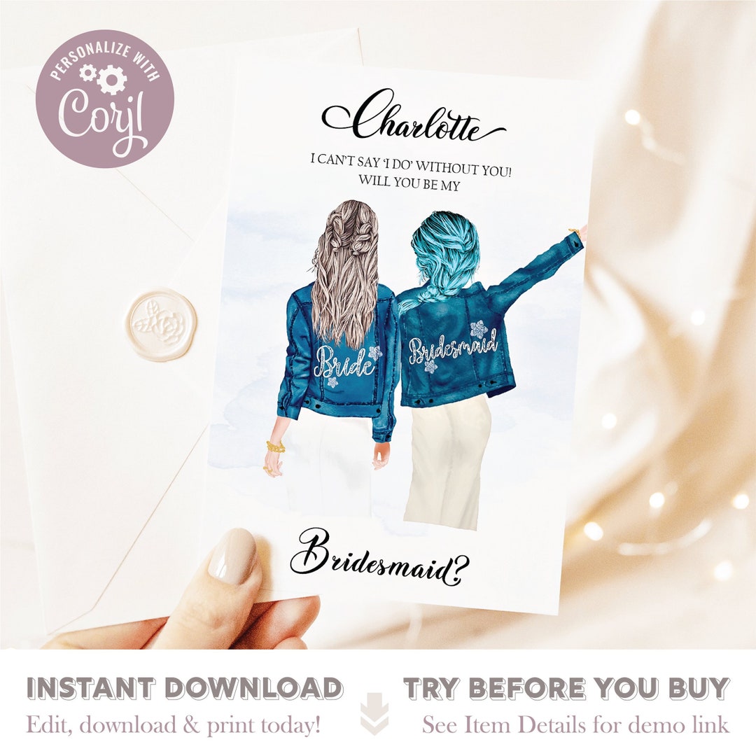 Will You Be My Bridesmaid Card Template Bridesmaid Proposal Digital