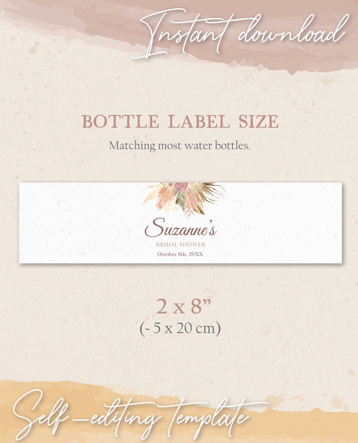 Boho Bridal Shower Bottle Labels Template Custom Water - Etsy