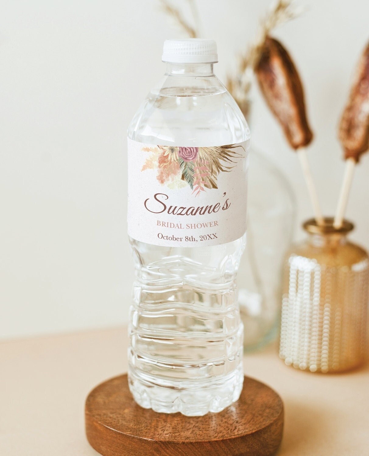 Boho Bridal Shower Bottle Labels Template Custom Water - Etsy