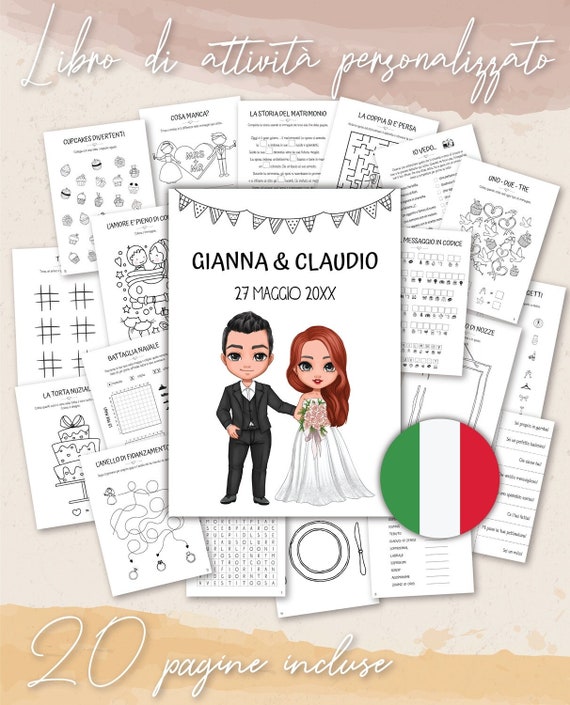 ITALIANO Libro Di Attività per Matrimoni Disegni per Bambini Matrimonio  Album Da Colorare per Il Matrimonio Kit Bambini Matrimonio 