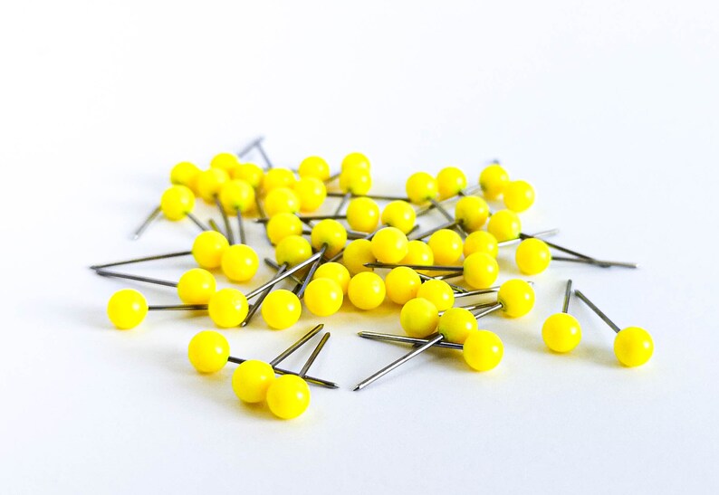 Yellow push pins 100 pc map push pins yellow ball push Etsy