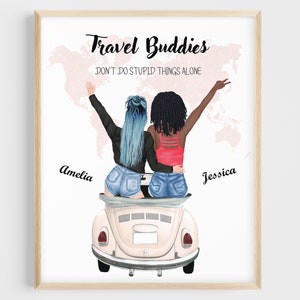 Best Friend Print | Travel Gift for Her | Best Friend Portrait | Best Friend Gift | Bestie Gift | Personalized Travel Gift | Travel Poster