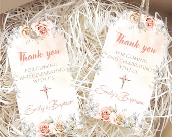 Baptism thank you gift tag template | baptism favors personalized | thank you tag | floral baptism gift tags | christening | baptism labels