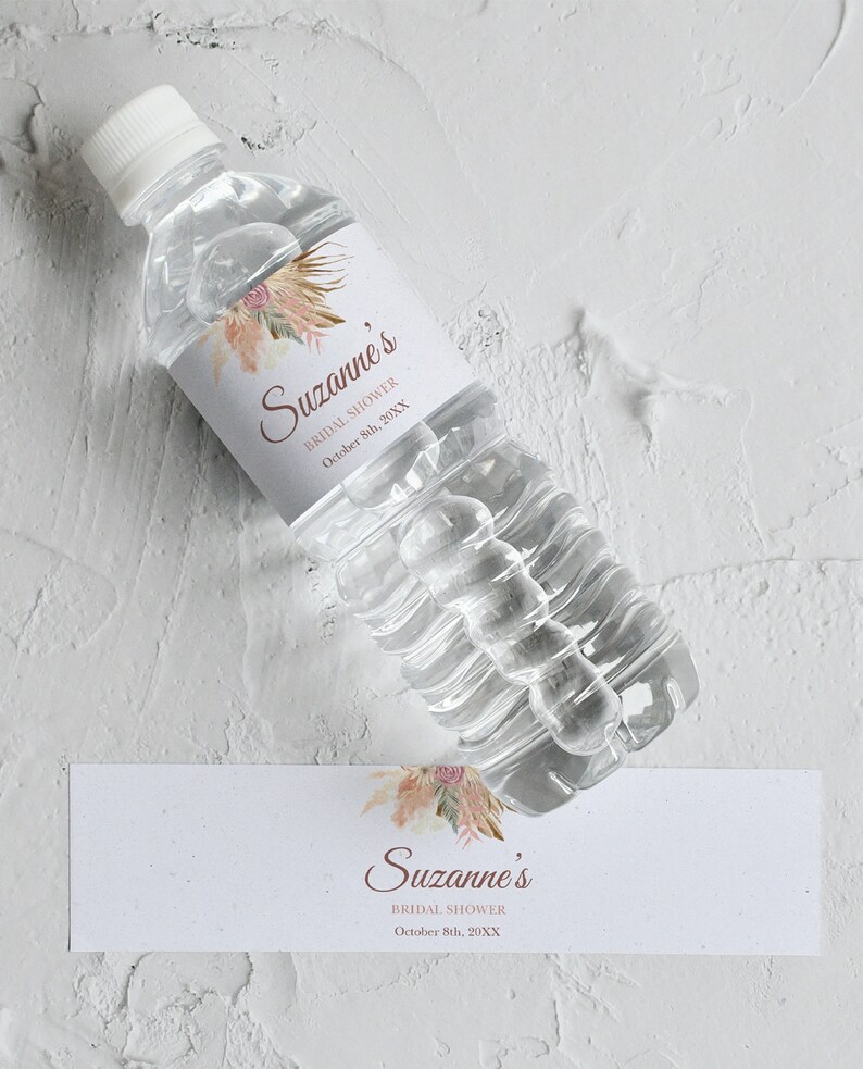 Boho Bridal Shower Bottle Labels Template Custom Water - Etsy