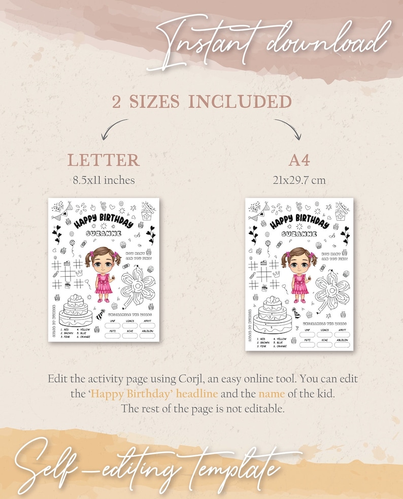 Birthday Activity Sheet Printable Activities for Kids - Etsy