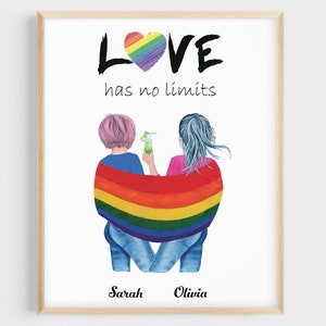 Presente Lésbico | Presente para namorada LGBTQ | Presente de casamento lésbico | Mês do Orgulho | Ideia de presente LGBTQ | LGBTQ SVG | Impressão de arte de casal lésbico | Adesivo