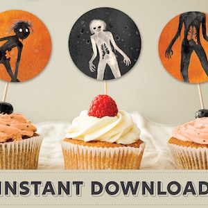 Halloween cupcake topper, zombie cake topper, Halloween cookies, Halloween candy bar, zombie birthday, zombie party, cupcake picks