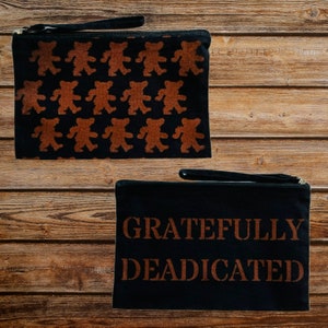 Grateful Dead Gratefully Deadicated Dancing Dead Bear Canvas Wristlet Bag/Makeup Bag/Art Bag