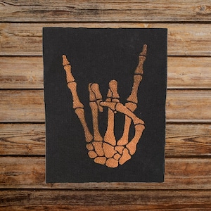 Rock On Skeleton Hand Cloth/Canvas Sew on Patch