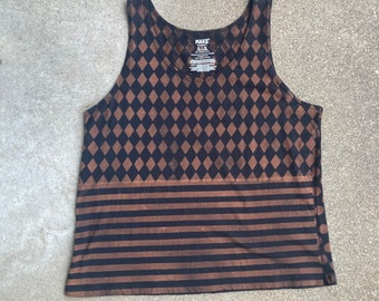 Cirque Diamond Bleach Dyed Tank Top, Harlequin Pattern Festival Shirt, Geometric Reverse Dye