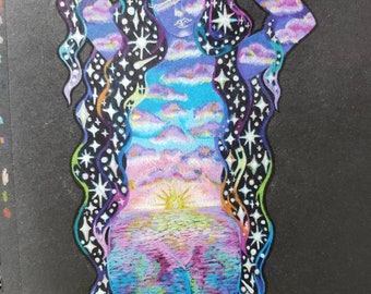 Himmlischer Sonnenuntergang Original-Kunstwerk Buntstift und Metallic-Stiftzeichnung "Celestial Blush"