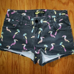 Cute toucan print denim shorts