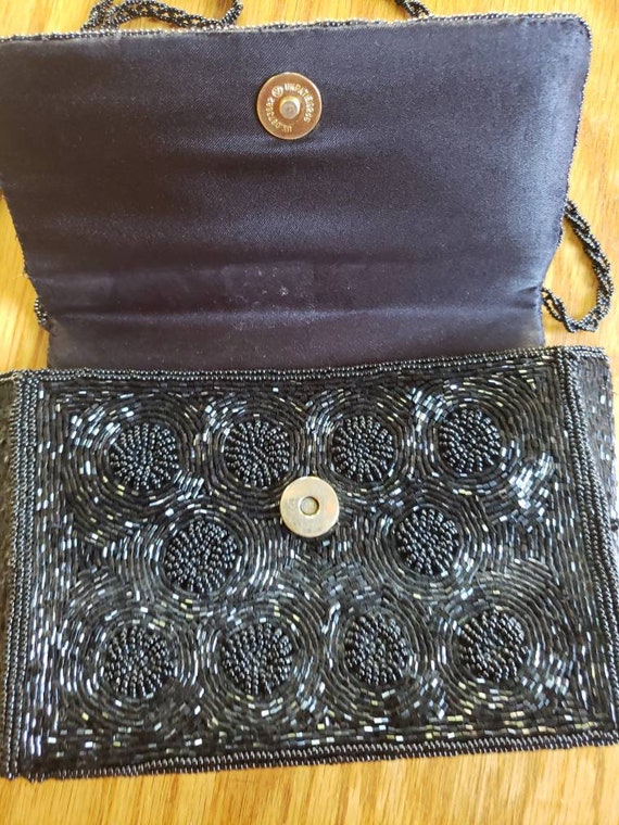 Black beaded hand bag purse - image 3