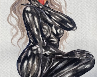 Pussy Katze Original Gemälde Katze Frau, Latex