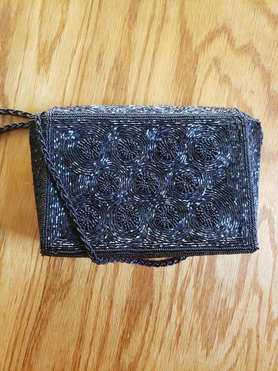 Black beaded hand bag purse - image 4